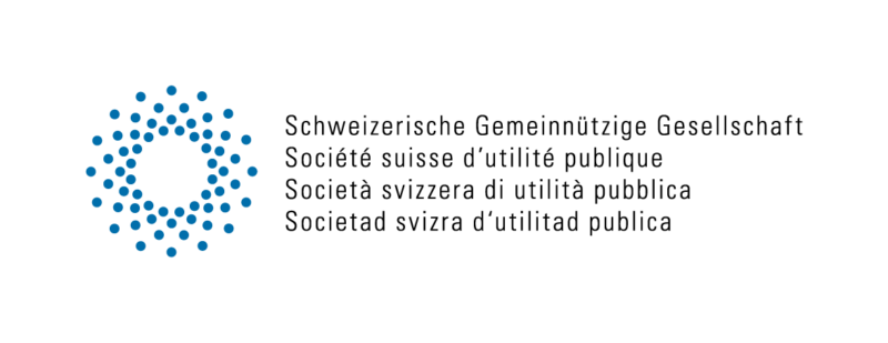 Logo der Schweizerischen Gemeinnützigen Gesellschaft SGG. Der Name der Gesellschaft steht in den vier Landessprachen. "Schweizerische Gemeinnützige Gesellschaft", "Soiété suisse d'utilité publique", "Società svizzera di utilità pubblica", "Sociedad svizera d'utilitad publica".